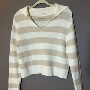moon & madison Cream and Tan V-Neck Sweater 100% cotton women’s small